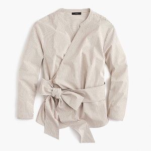 J.Crew Petite Wrap Top, White/Khaki (petite large)